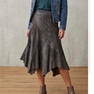 tsd Two Star Dog Gun Metal Gray Genuine Suede Midi Skirt BOHO Grunge Womens S
